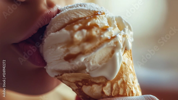 Fototapeta 至福のひととき、スイーツを味わう口元