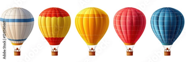 Fototapeta A set of hot air balloon vector illustrations with multiple balloons on a white background.