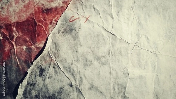 Fototapeta Crumpled paper texture, red stain, background