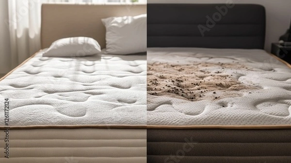 Fototapeta Clean versus dirty mattress, before and after cleaning