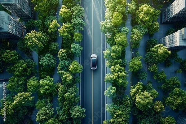 Obraz Wireless charging road for electric vehicles in an eco-friendly urban landscape. Generative AI.