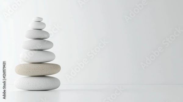 Fototapeta Peaceful Stack of Smooth White Stones on Minimalist Background