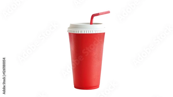 Fototapeta Red soft drink cup with straw on transparent background