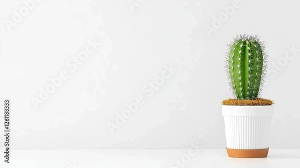 Fototapeta Modern Cactus in Minimalist Pot on White Background for Decor