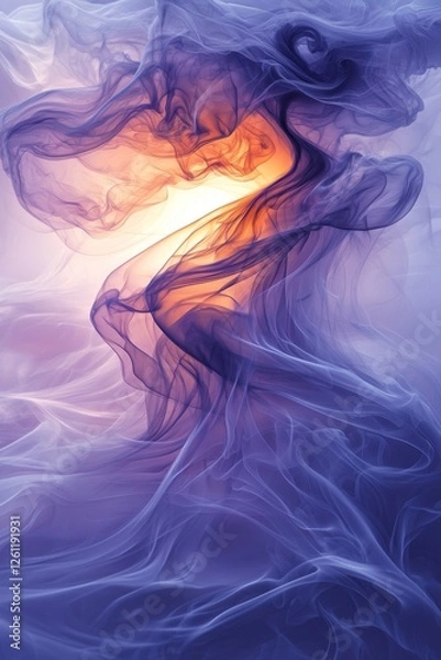 Obraz A blue and orange smoke background with a woman in a flowing dress