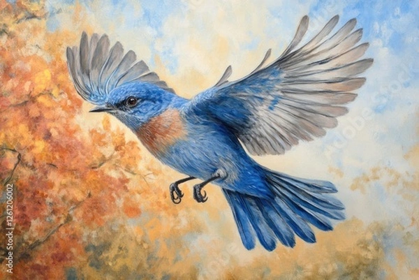 Fototapeta Graceful Bluebird Soaring Through Nature's Canvas. A Vivid Display of Wild Avian Beauty