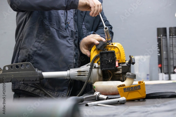 Obraz spark plug replacement on a lawn mover
