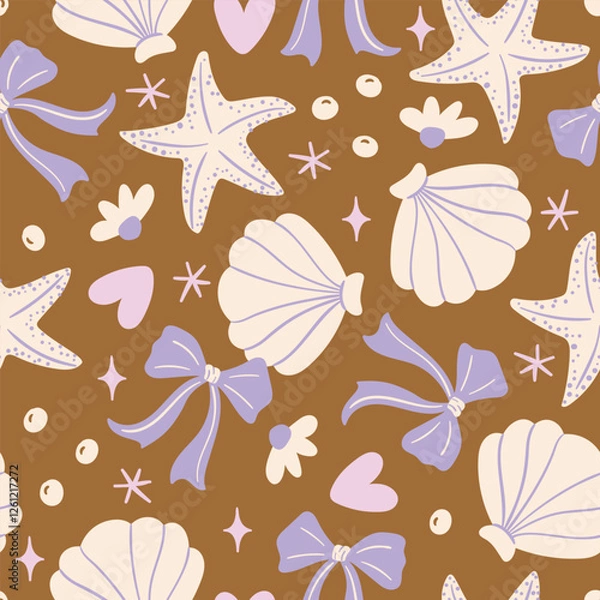 Fototapeta Summer Background Starfish Pattern Summer Seashell Seamless Pattern