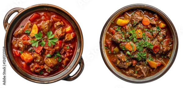 Fototapeta goulash dish in clay pot clipart set on transparent background seen from above