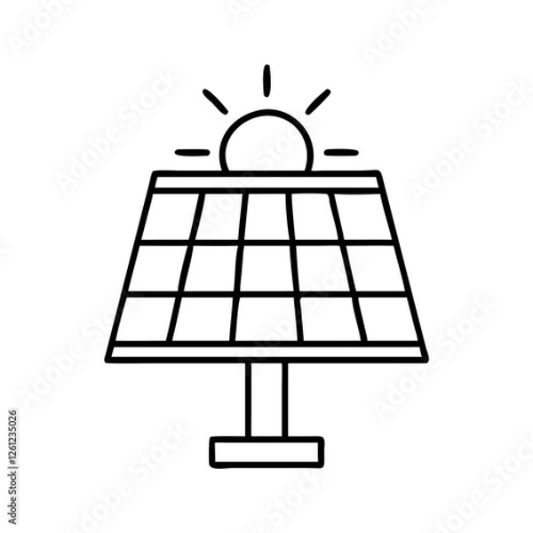 Fototapeta Solar panel icon with sun in minimalist design - simple black and white line art