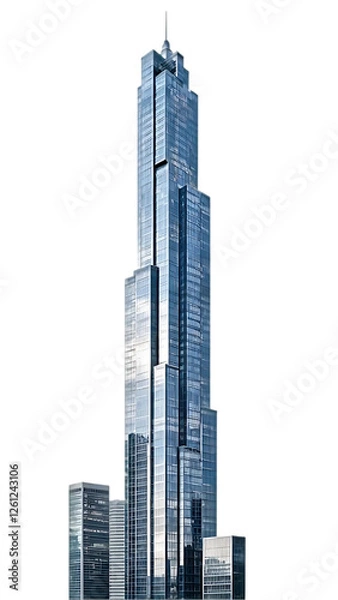 Obraz A full shot of a tall glass skyscraper on transparent background