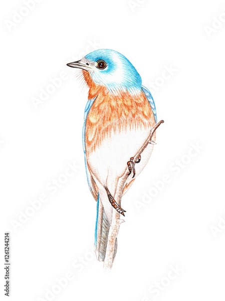 Obraz Eastern bluebird, migratory thrush. Watercolor drawing. Illustration on white background..