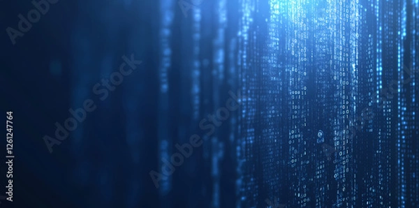 Fototapeta Cybersecurity, a digital lock symbol on a blue futuristic background with binary code, represents the concept of online data protection