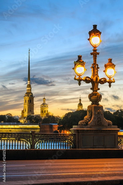 Fototapeta Peter and Paul Fortress, view from Troitsky Bridge, St Petersburg, Russia
