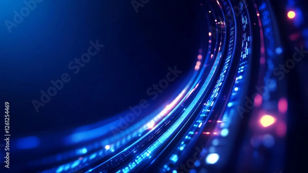 Fototapeta A captivating abstract image showcasing vibrant blue and purple light trails that create a sense of motion and depth, perfect for technology themes and digital innovation.