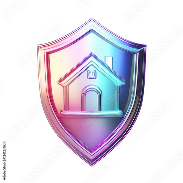 Obraz Shield with house icon representing home security in shining colors
