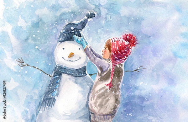 Obraz Akwarela ilustracja zima