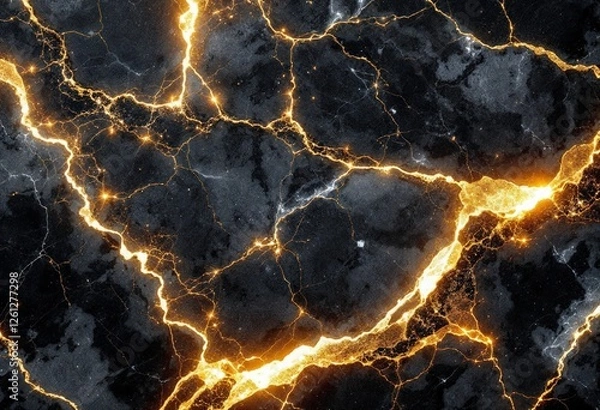 Obraz Golden plasma flowing through dark marble surface