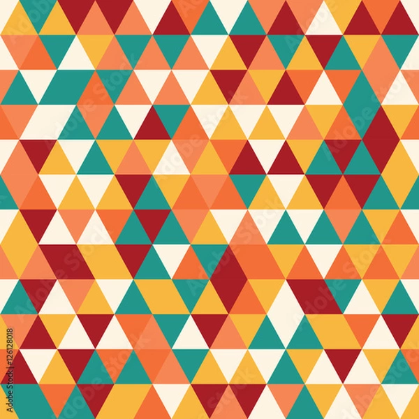 Fototapeta Geometric seamless pattern with colorful triangles in retro design