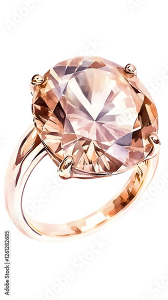 Obraz A beautiful watercolor illustration of a rose gold ring with a large diamond
