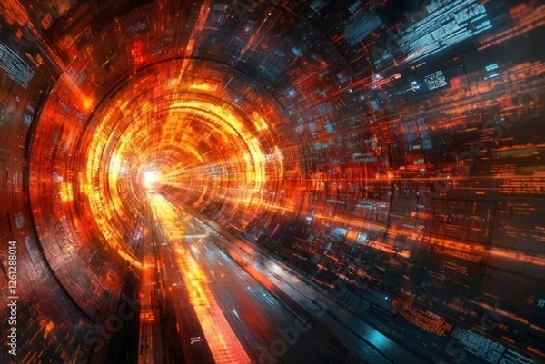 Fototapeta Heavy ion collider with data streams, representing nuclear research.