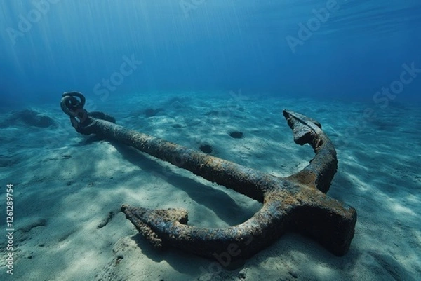 Obraz Ancient Anchor Underwater: A Serene Deep Sea Discovery