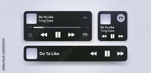 Fototapeta Responsive mobile music player interface. Podcast turntable template. Audio streaming service layout. Profile, Album, Song, Singer, blog mockup. Apple music, deezer spotify screen. Vector illustration