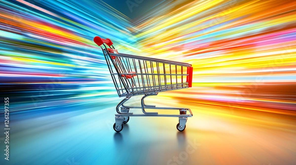Fototapeta A modern shopping cart illustration with sleek lines and vibrant colors, representing ecommerce.