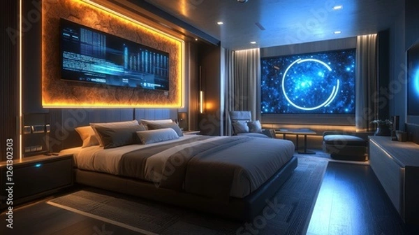 Obraz Modern technology features integrated into a luxury hotel room