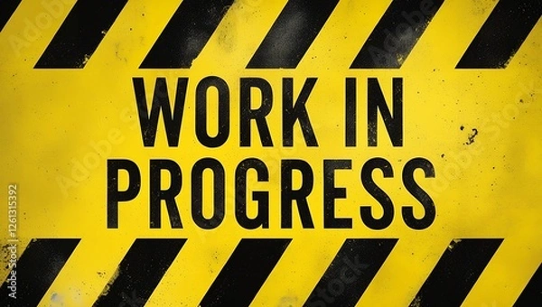 Obraz Industrial 'WORK IN PROGRESS' Sign with Caution Stripes