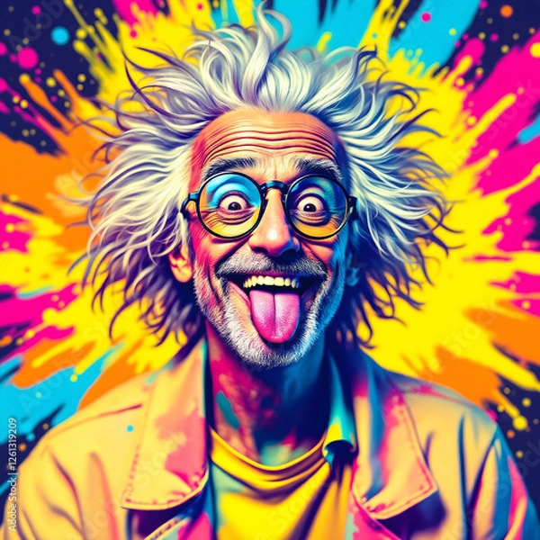 Fototapeta Vibrant Abstract Portrait of a Mad Scientist with Crazy Expression