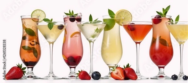 Fototapeta Alcoholic and Non-Alcoholic Minty Refresher Cocktails Displayed on White Background