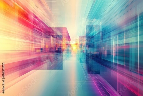 Obraz Abstract technology background with glowing lines creating futuristic perspective