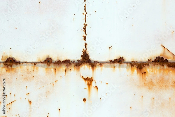 Fototapeta Rusty metal wall. Some leaks of rust visible. Copyspace.