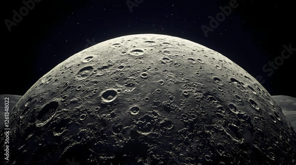 Fototapeta Close up shot of the moon against a dark sky from earth s surface captured with a long telephoto lens. Blood Moon Rituals. Illustration