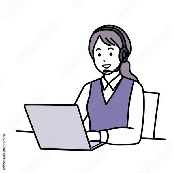 Obraz 笑顔の制服を着ているコールセンターの女性　シンプル