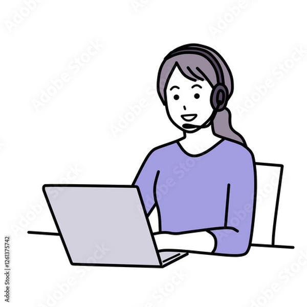 Obraz 私服でヘッドセットをしている笑顔の女性　シンプル