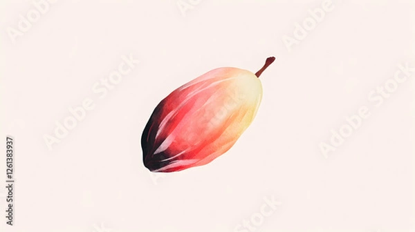 Fototapeta Watercolor painting of a single cacao pod, isolated on white background.