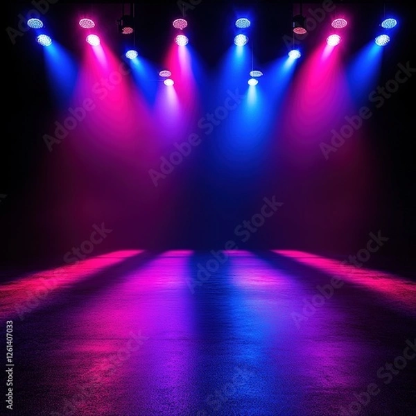 Fototapeta Illuminated dance stage setup night club image dark environment front view performance concept