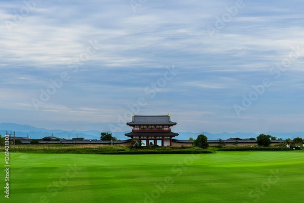 Obraz 【奈良県】平城京跡の朱雀門、建築の自然調和