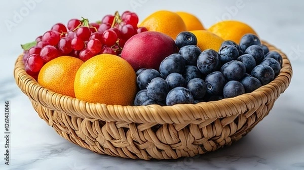 Fototapeta Bright and fresh stock photo of a basket of ripe fruit isolated on a transparent background for healthy living or food content