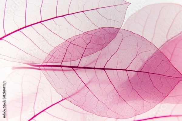 Fototapeta Delicate transparency of pressed pink leaves creating an artistic composition for nature lovers