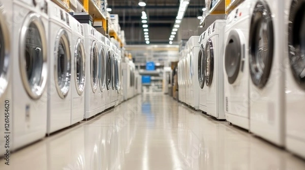 Fototapeta Appliances Store Aisle: Rows of Washing Machines in a Retail Setting