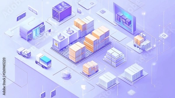 Obraz Isometric Illustration of a Modern Logistics and Supply Chain Network