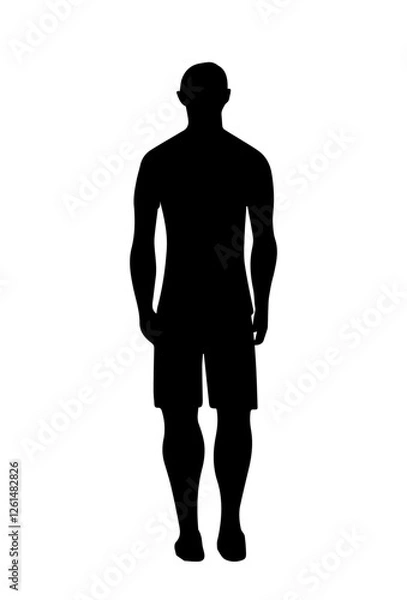 Fototapeta People silhouette. Monochrome black icon with figure of male athlete in sportswear. Young guy in casual clothes. Rear view of standing character. Flat vector illustration isolated on background