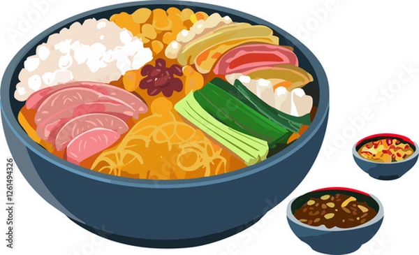 Obraz 먹을것, 건강한, 식사, 신선, red, 식당, 야채, 요리, 근접, 간식, 미식가, 규정식, 수프, 맛있는, 점심, green, 아침 식사, 그릇, 비빔밥, 한식, 한식 일러스트, 한식 요소, 음식, food