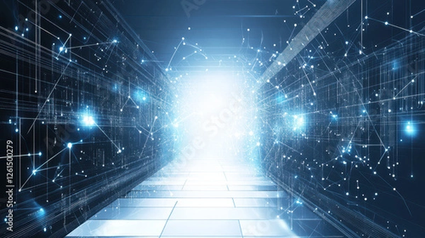 Fototapeta Abstract technology background with blue and white colors, digital network connection vector illustration