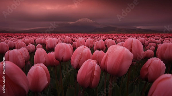 Obraz Spring field of flowers, field of pink tulips
