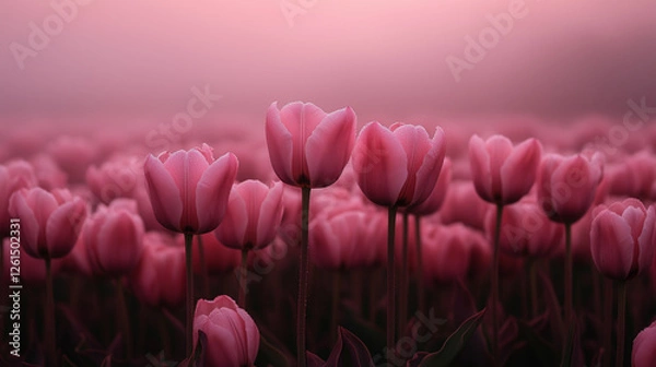 Obraz Spring field of flowers, field of pink tulips
