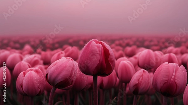 Obraz Spring field of flowers, field of pink tulips